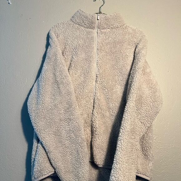 PINK Victoria’s Secret Cream Sherpa Full Zip Jacket SZ L - Picture 2 of 12